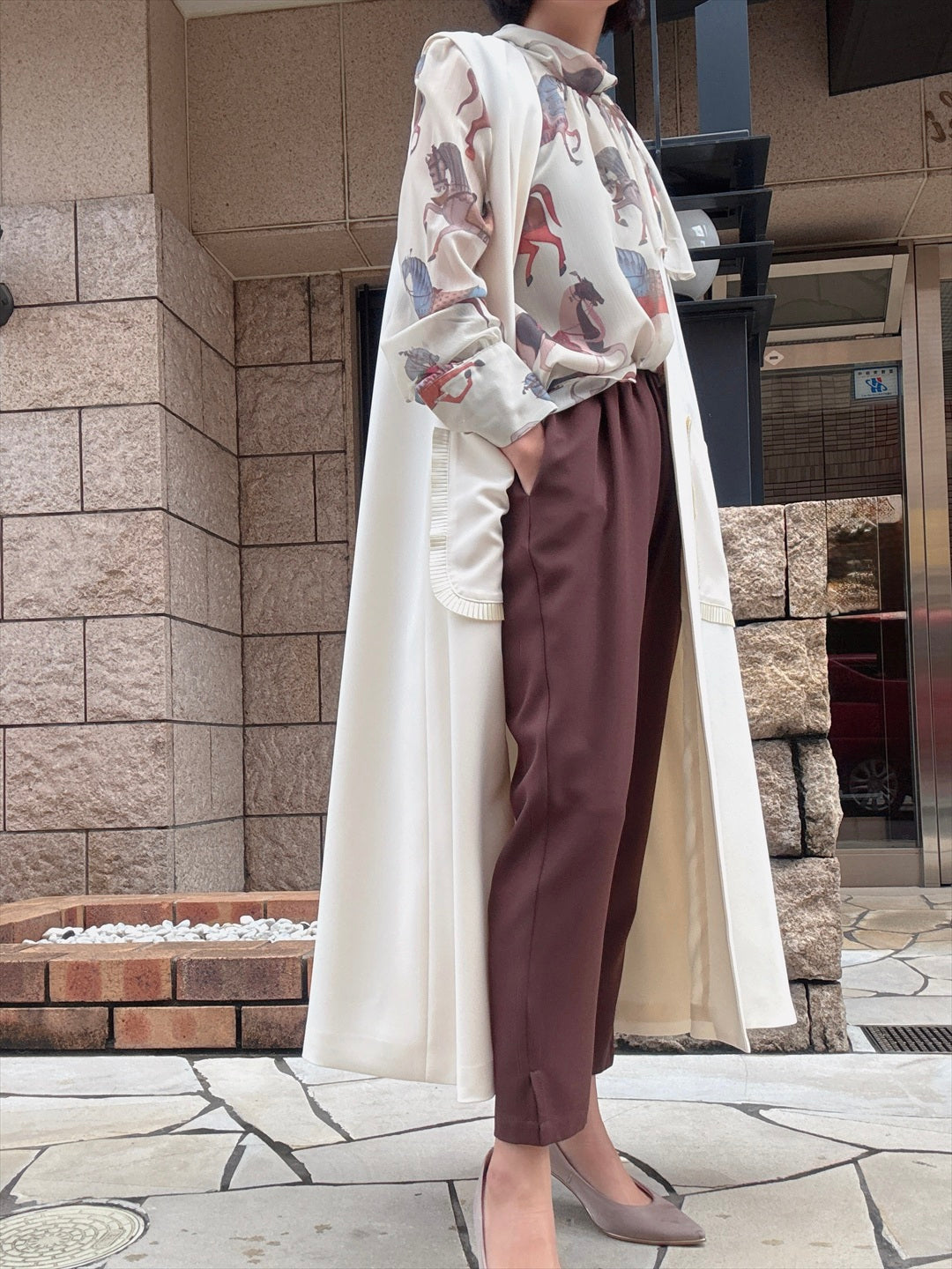 pocket pleated long gilet