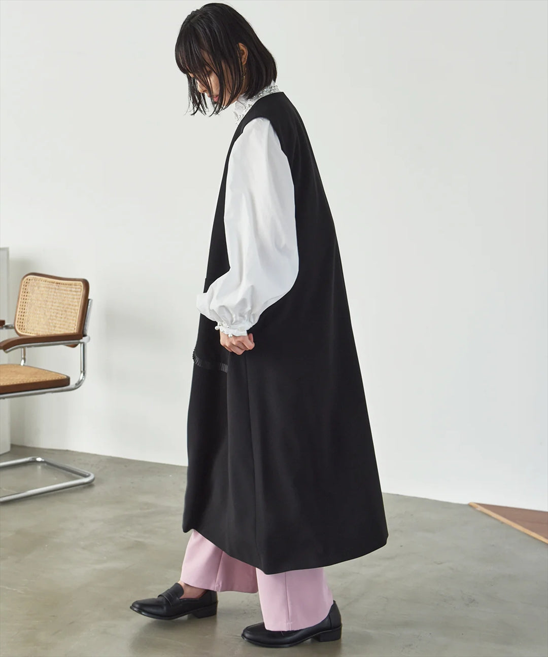 pocket pleated long gilet