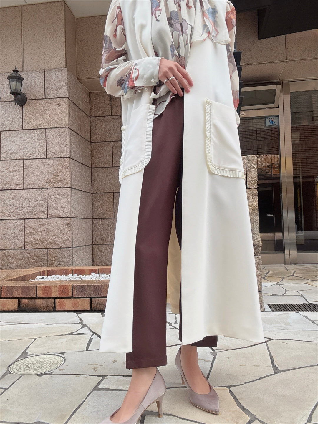 pocket pleated long gilet