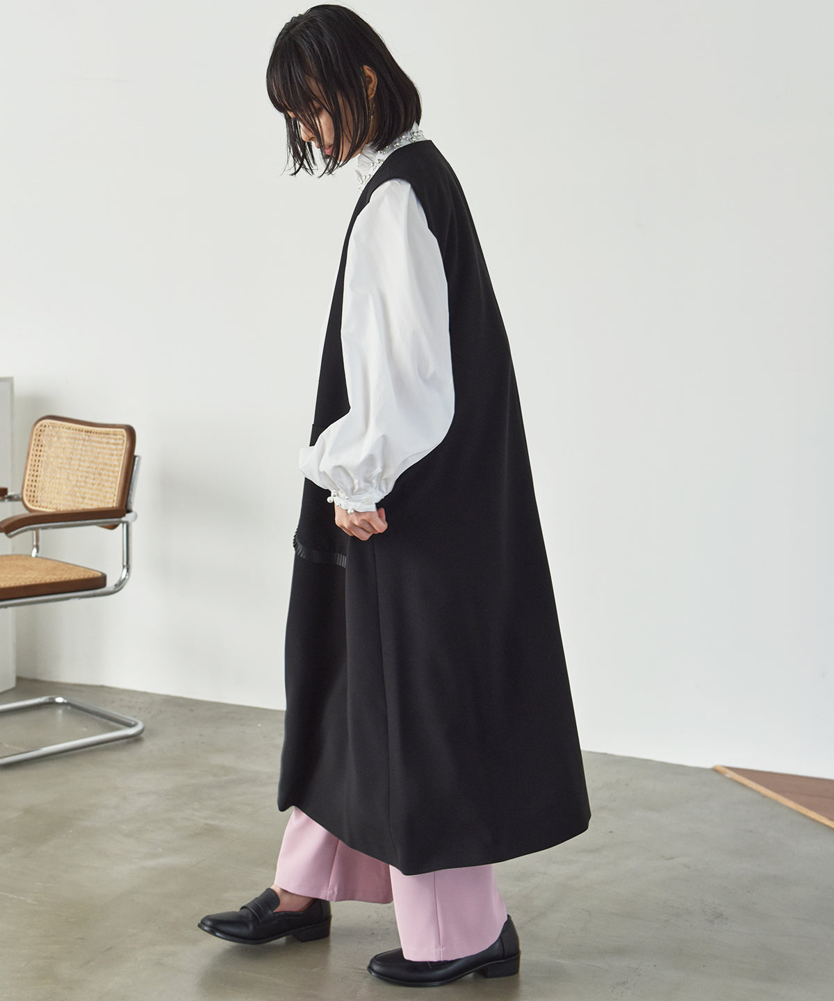 pocket pleated long gilet