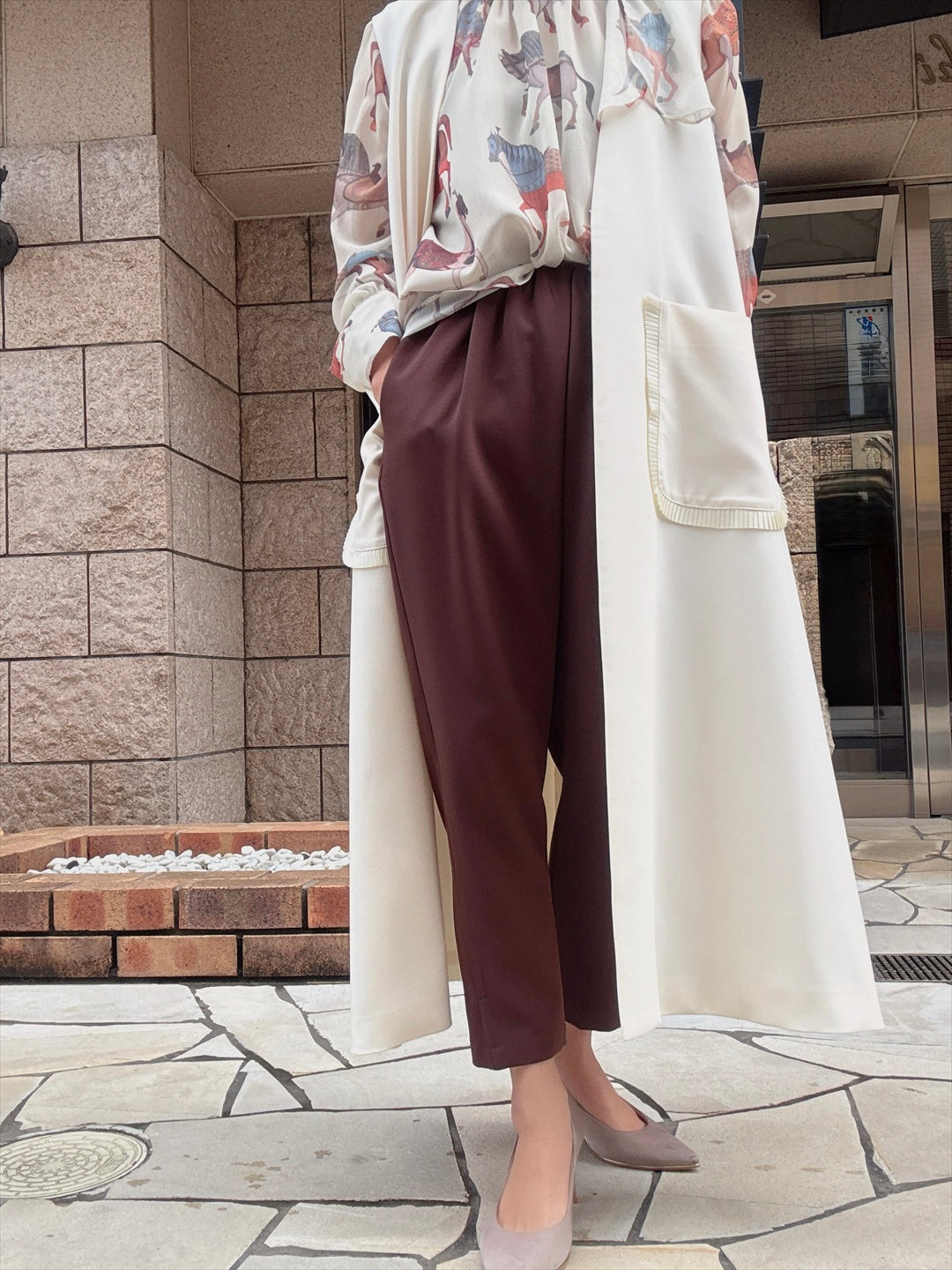 pocket pleated long gilet