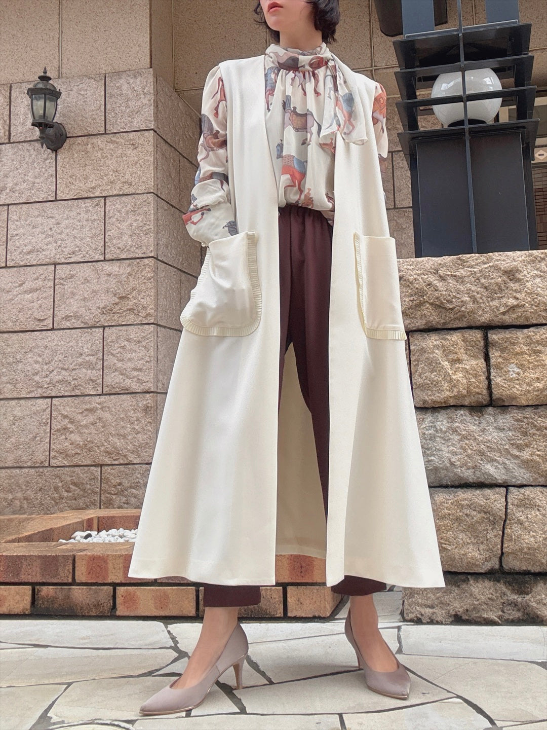 pocket pleated long gilet