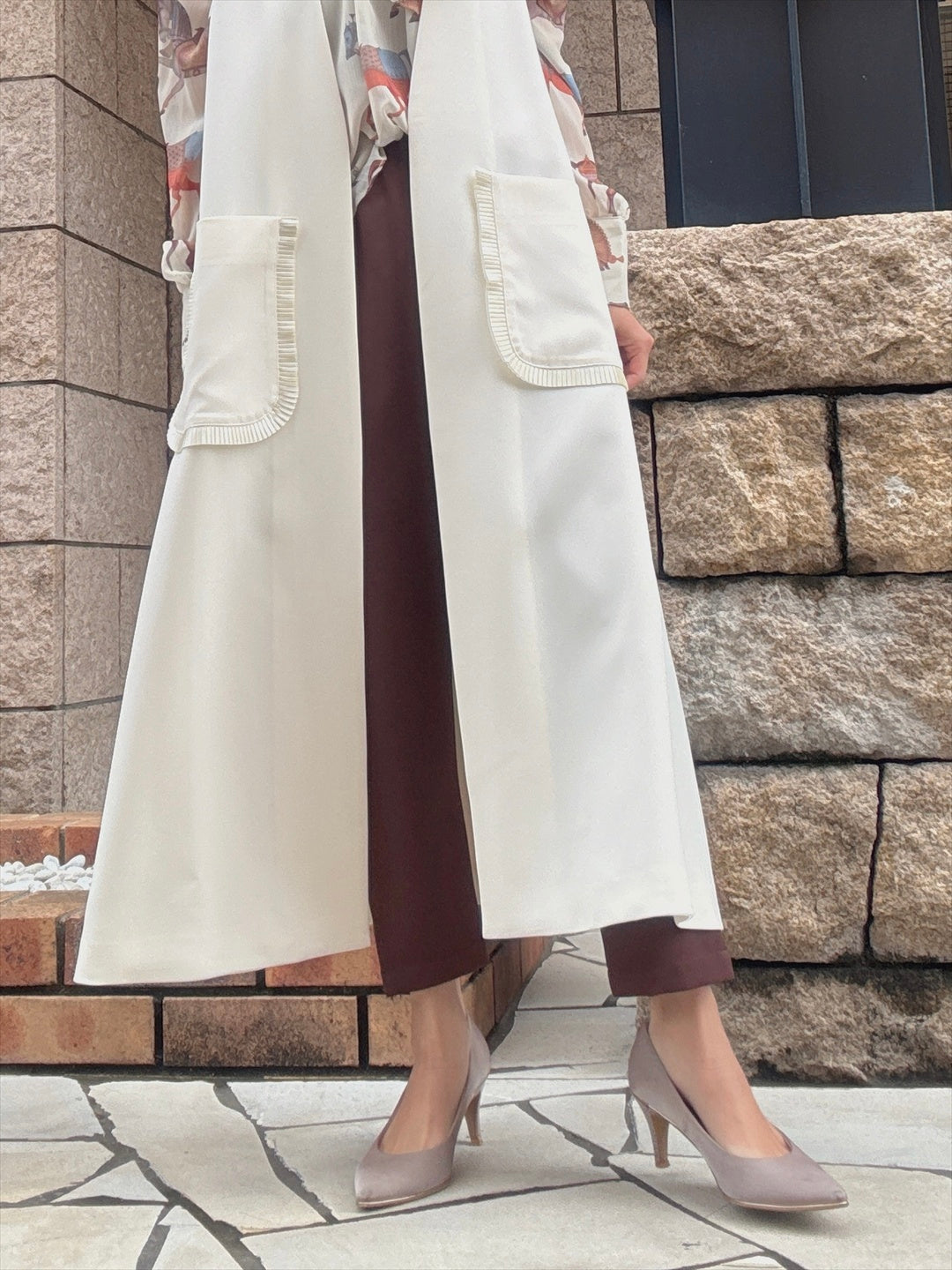 pocket pleated long gilet