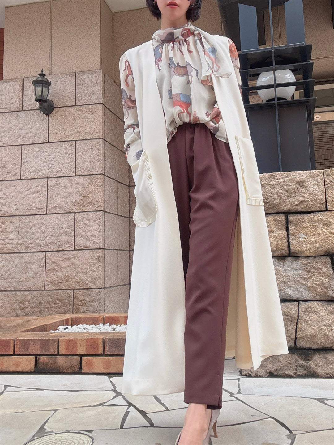 pocket pleated long gilet