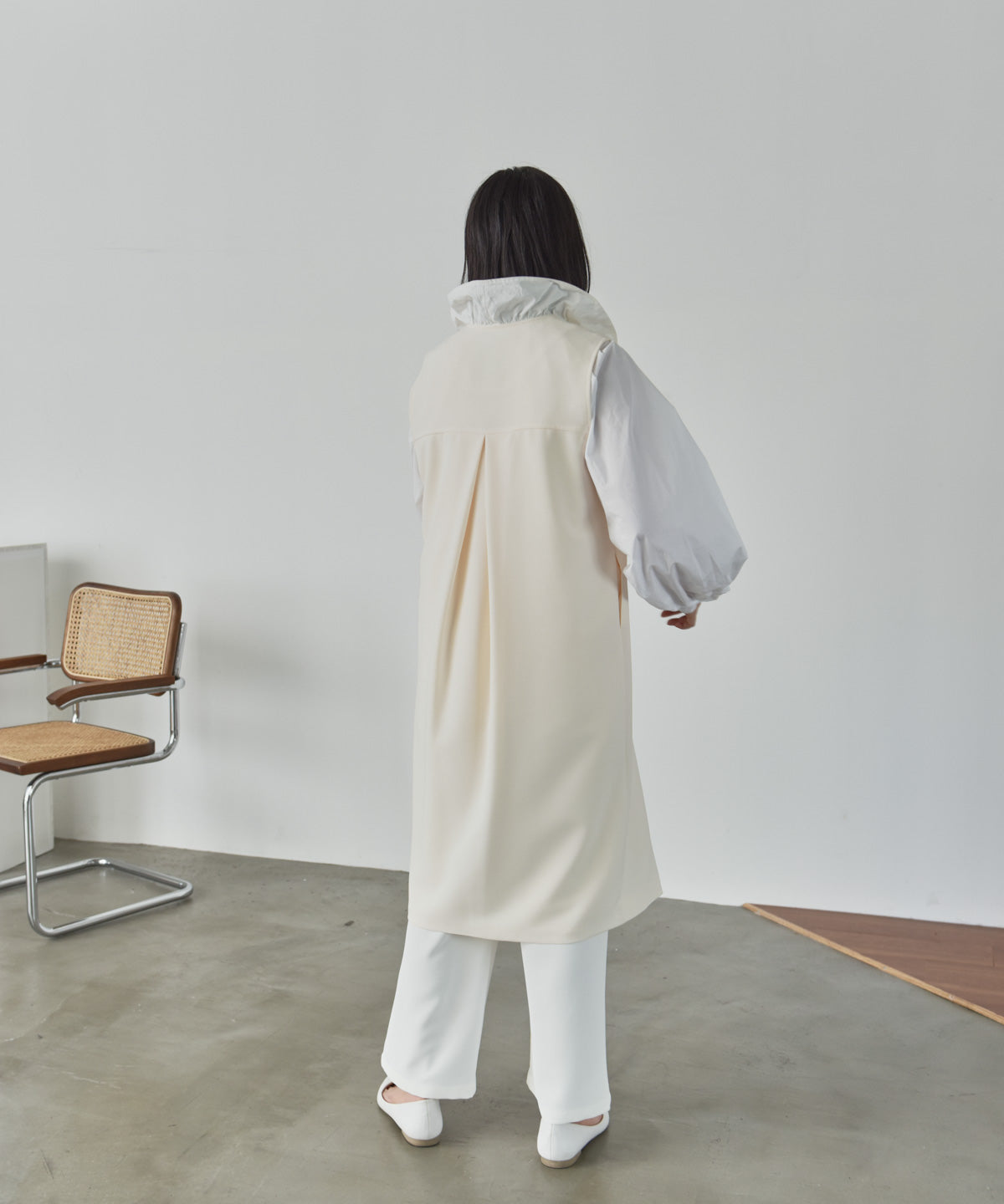 placket frill long gilet