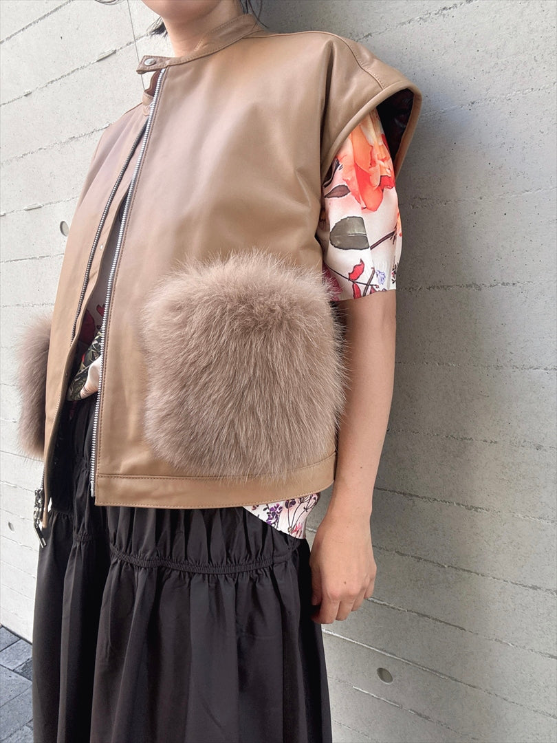sheepskin down fur with pocket vest
