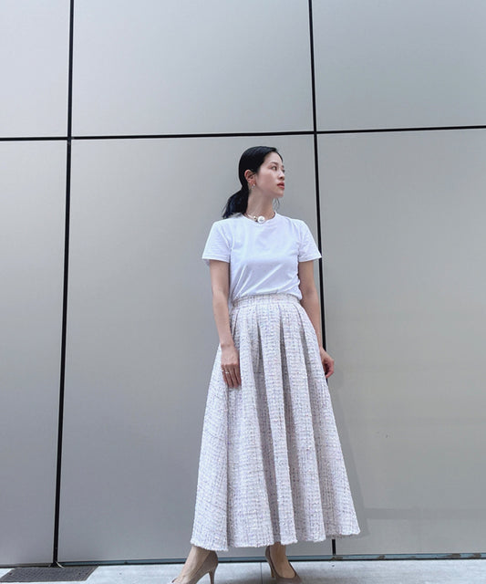 color mix tweed long skirt
