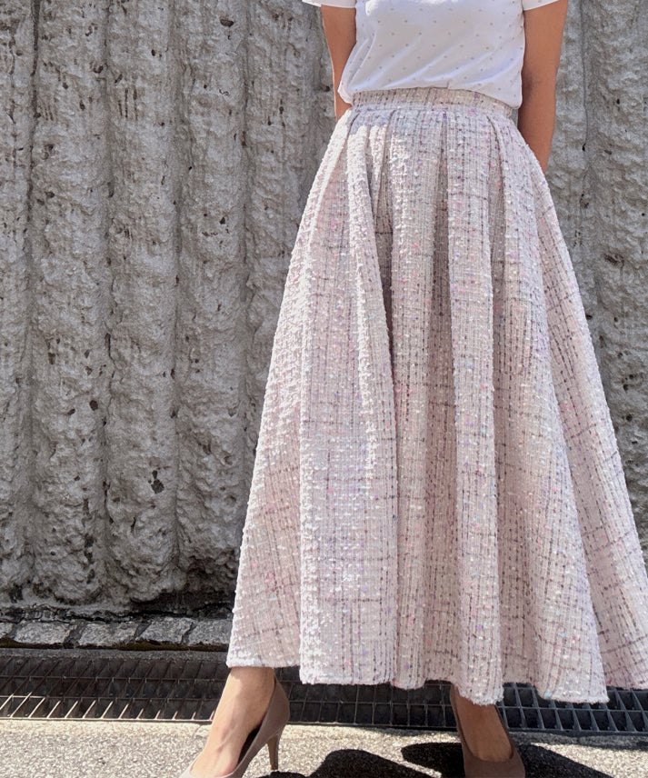 color mix tweed long skirt