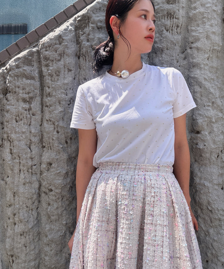 color mix tweed long skirt