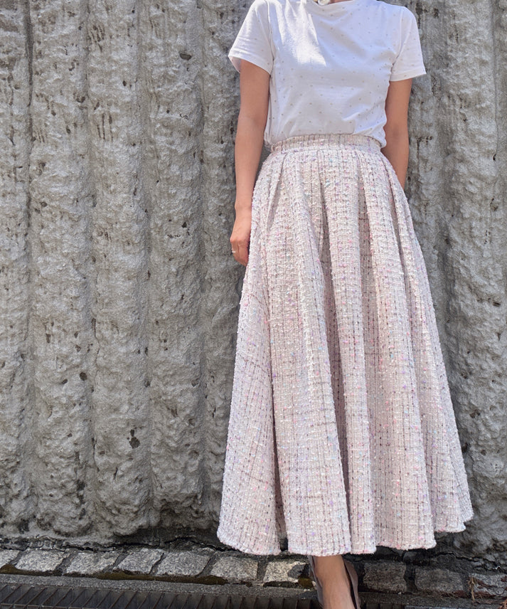 color mix tweed long skirt