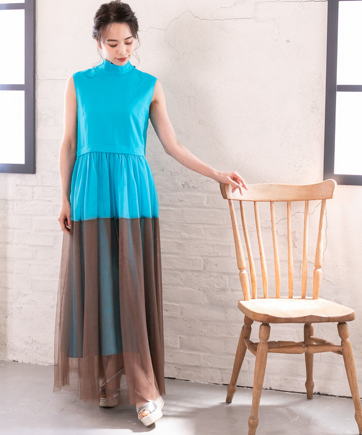 sleeveless bycolor tulle onepiece