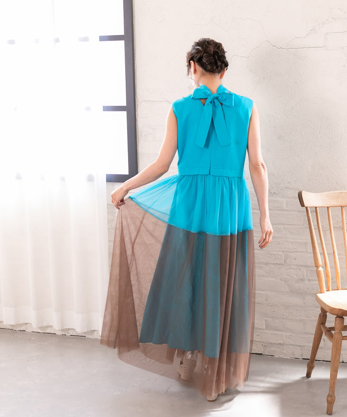 sleeveless bycolor tulle onepiece