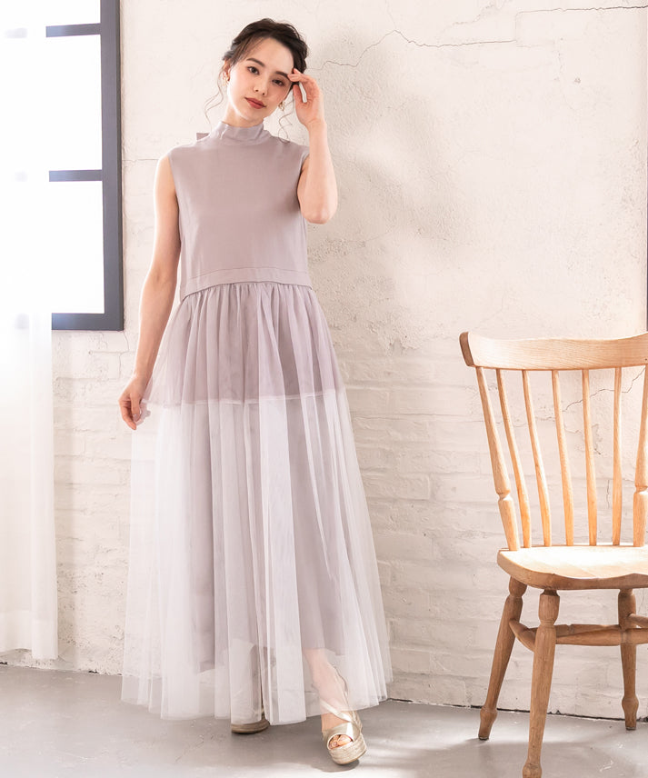 sleeveless bycolor tulle onepiece