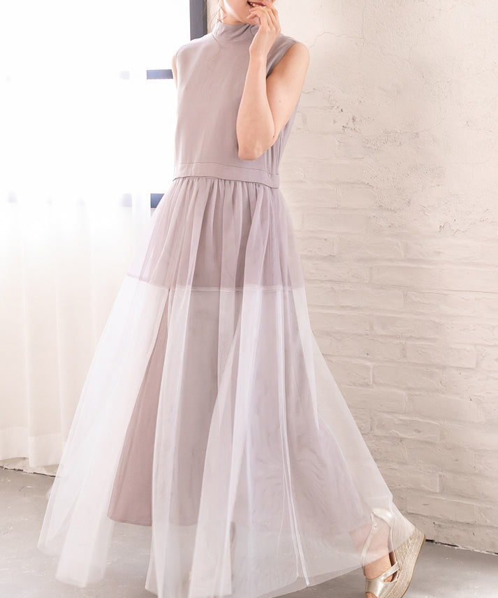 sleeveless bycolor tulle onepiece