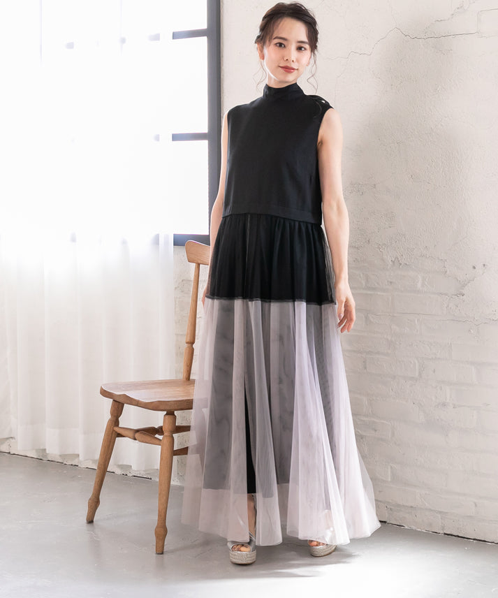 sleeveless bycolor tulle onepiece