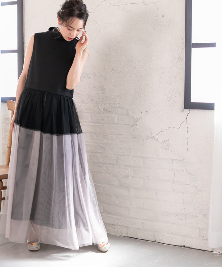 sleeveless bycolor tulle onepiece