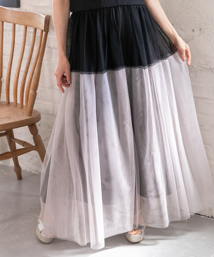 sleeveless bycolor tulle onepiece