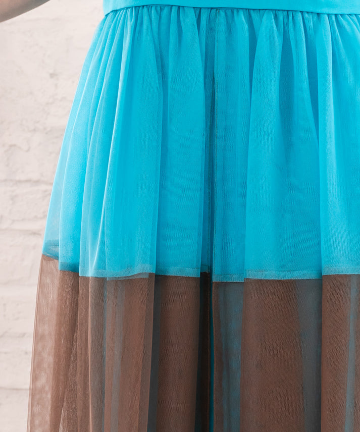 sleeveless bycolor tulle onepiece