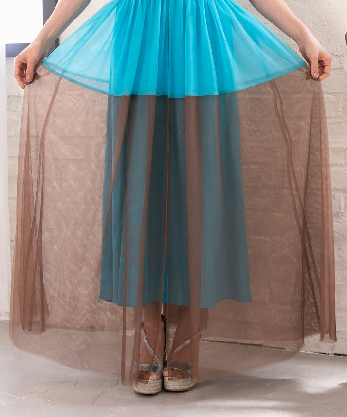 sleeveless bycolor tulle onepiece