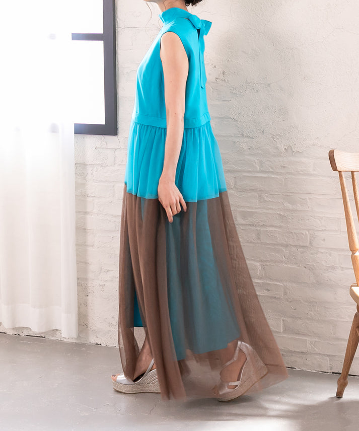 sleeveless bycolor tulle onepiece