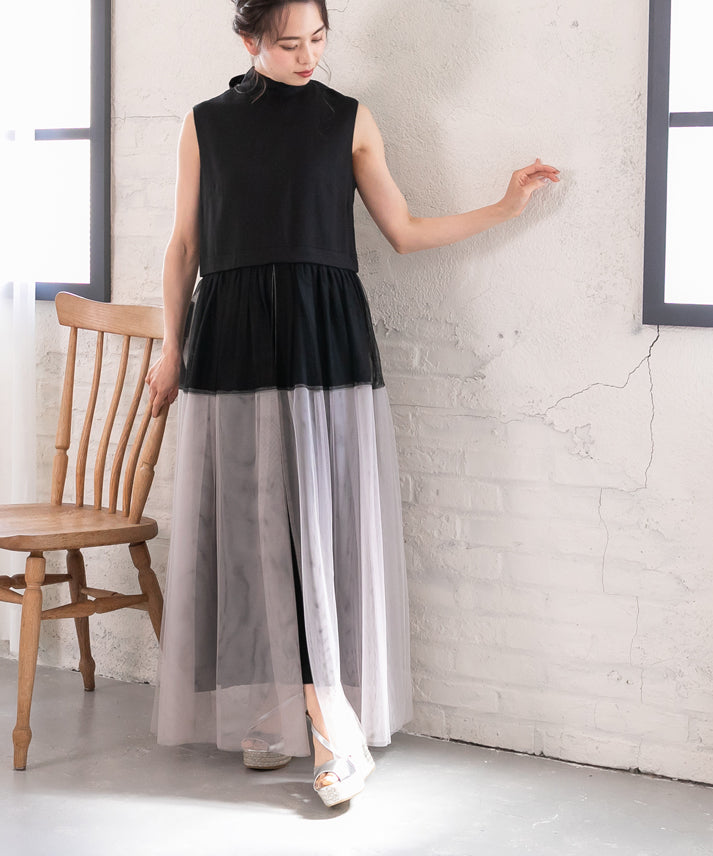 sleeveless bycolor tulle onepiece