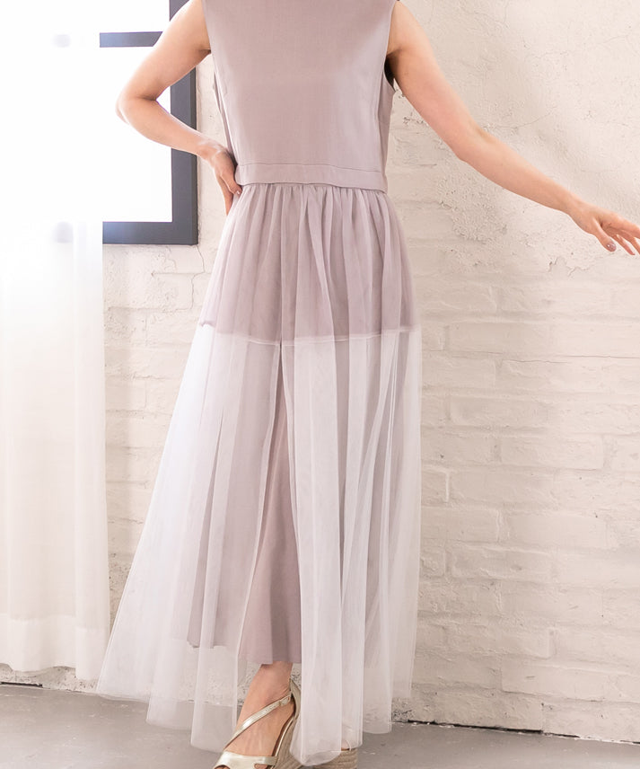 sleeveless bycolor tulle onepiece