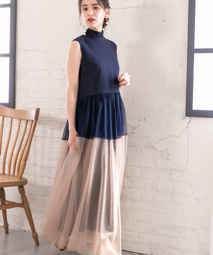 sleeveless bycolor tulle onepiece