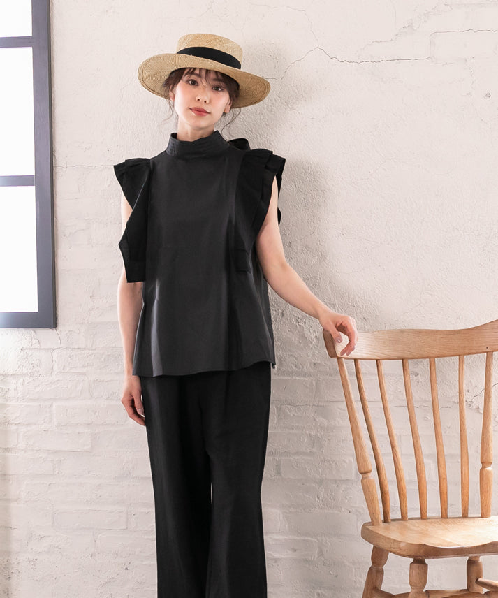 hemp frills no sleeve blouse