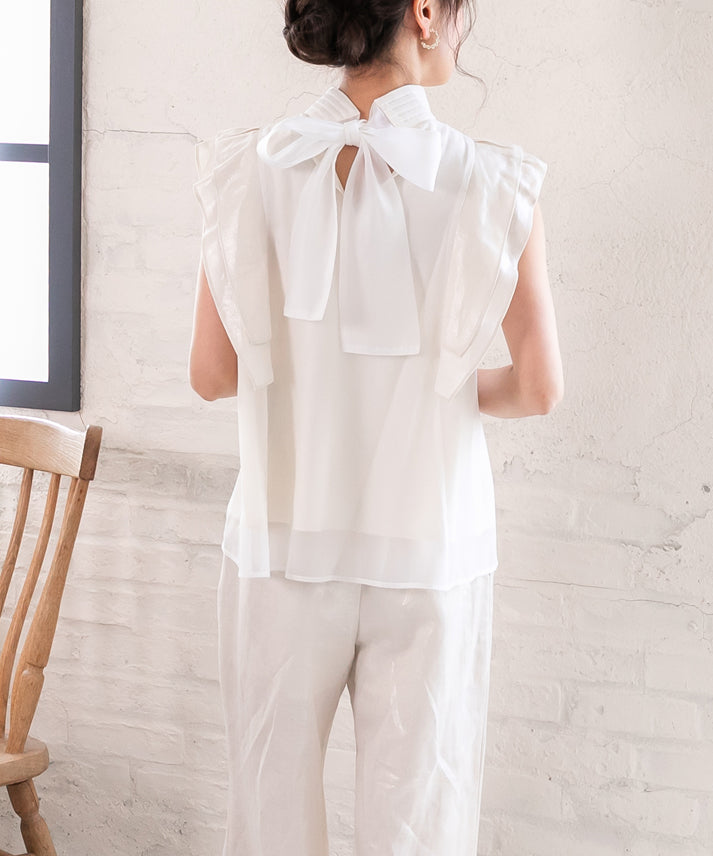 hemp frills no sleeve blouse