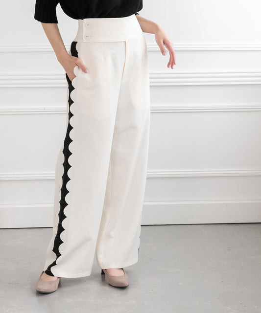 waist button scalloped wide pants