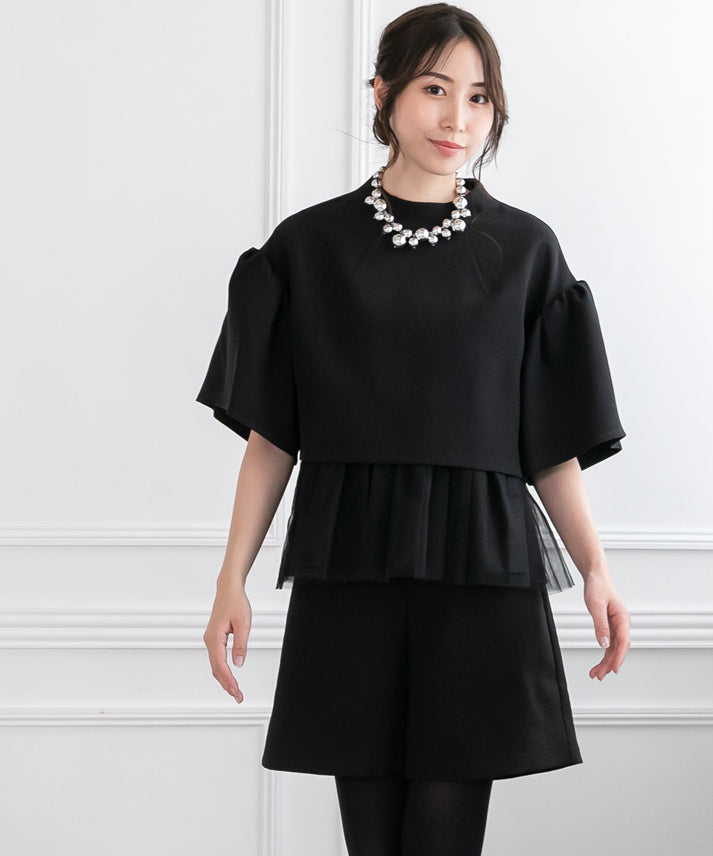 2way sleeve balloon tulle layered blouse