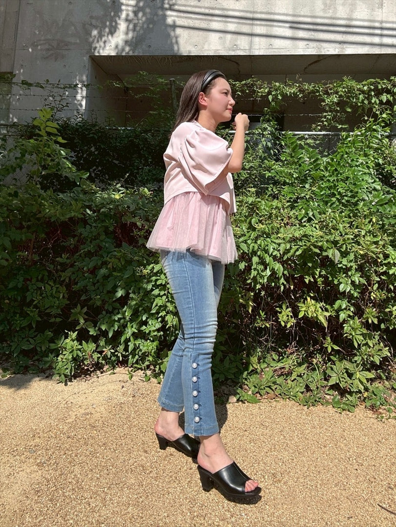 2way sleeve balloon tulle layered blouse