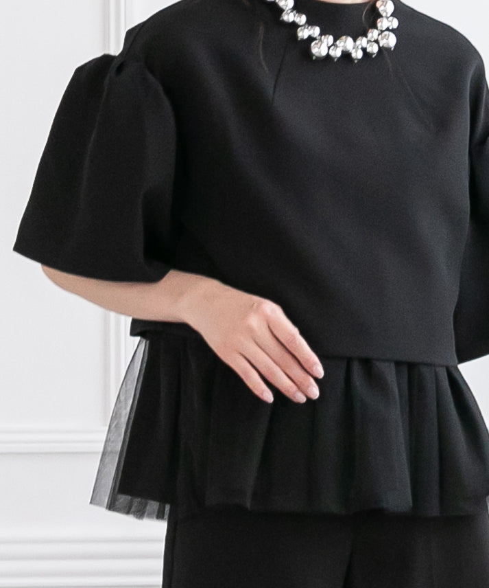 2way sleeve balloon tulle layered blouse