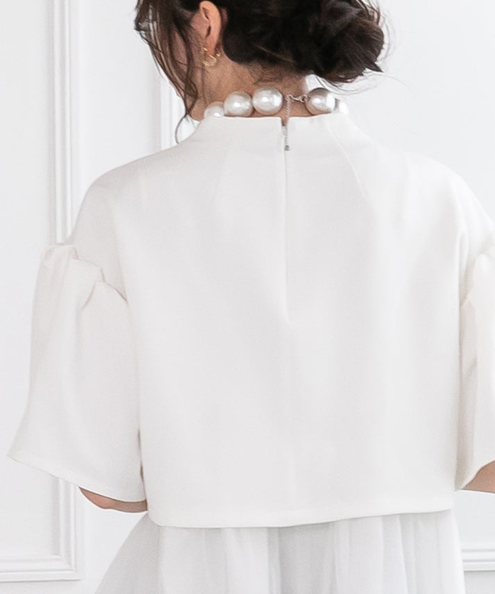 2way sleeve balloon tulle layered blouse