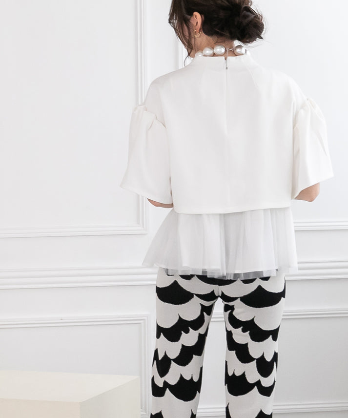 2way sleeve balloon tulle layered blouse