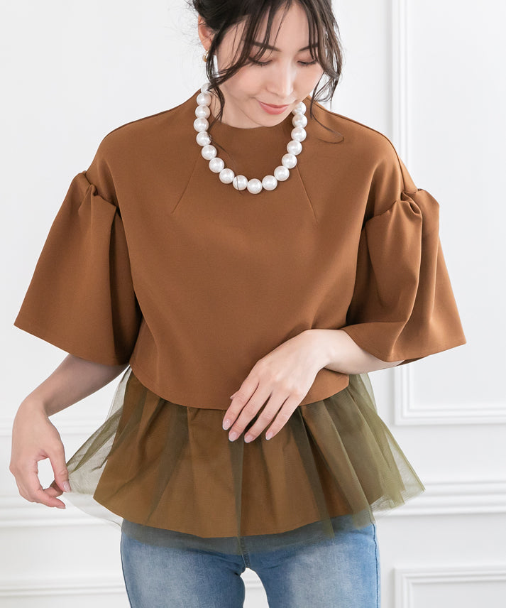 2way sleeve balloon tulle layered blouse
