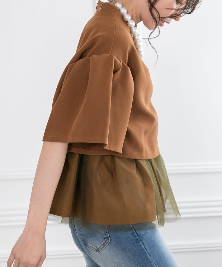 2way sleeve balloon tulle layered blouse