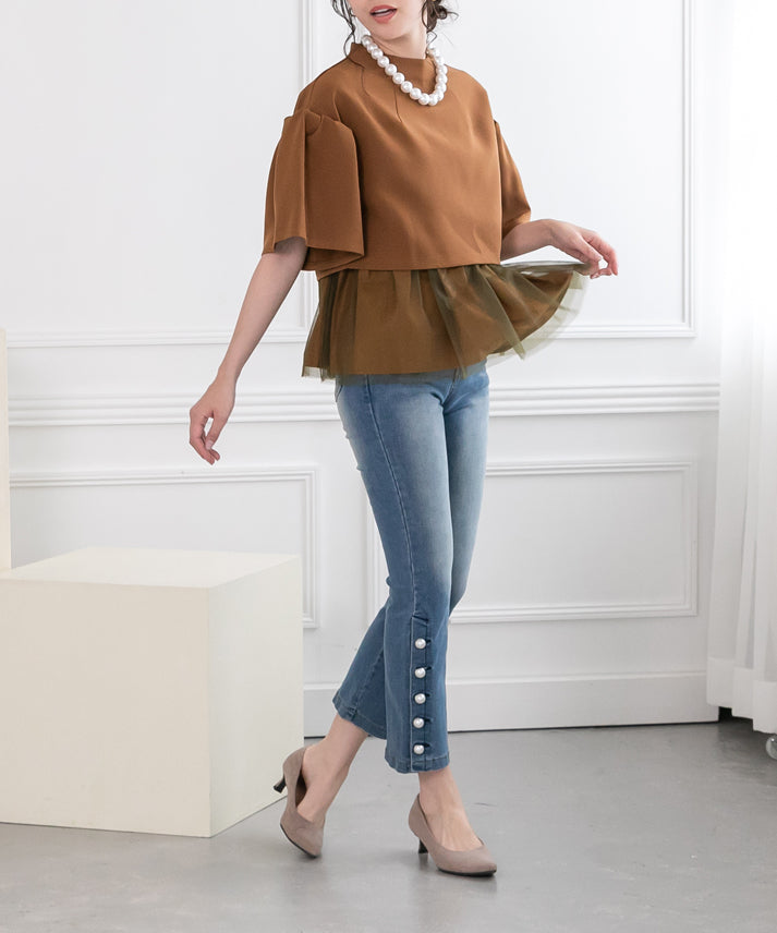 2way sleeve balloon tulle layered blouse