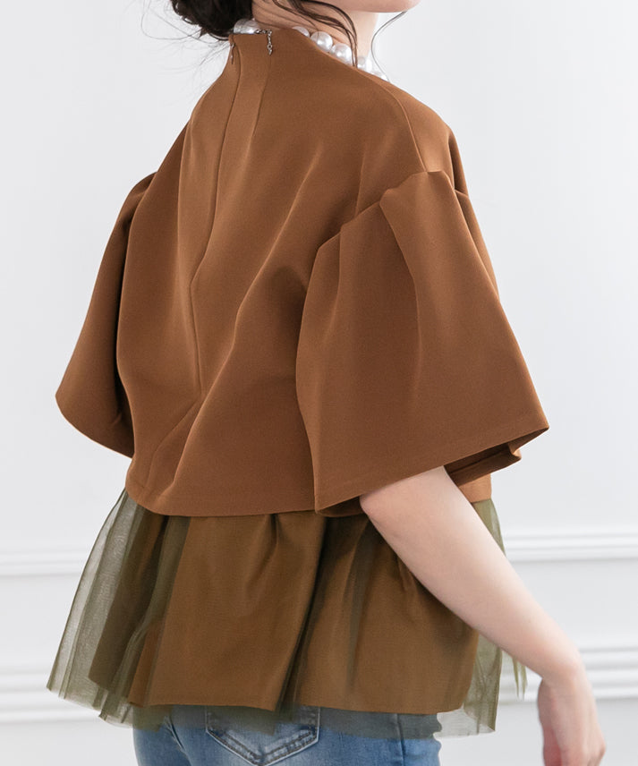 2way sleeve balloon tulle layered blouse