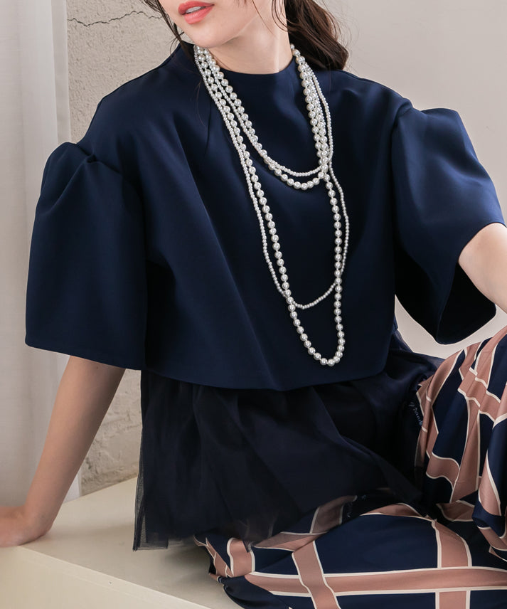 2way sleeve balloon tulle layered blouse