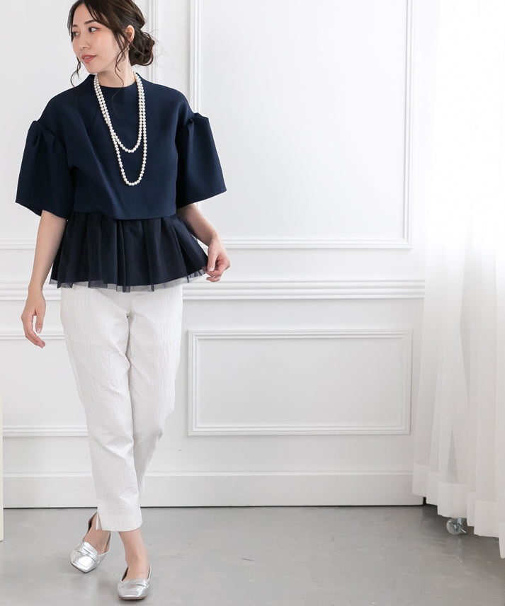 2way sleeve balloon tulle layered blouse