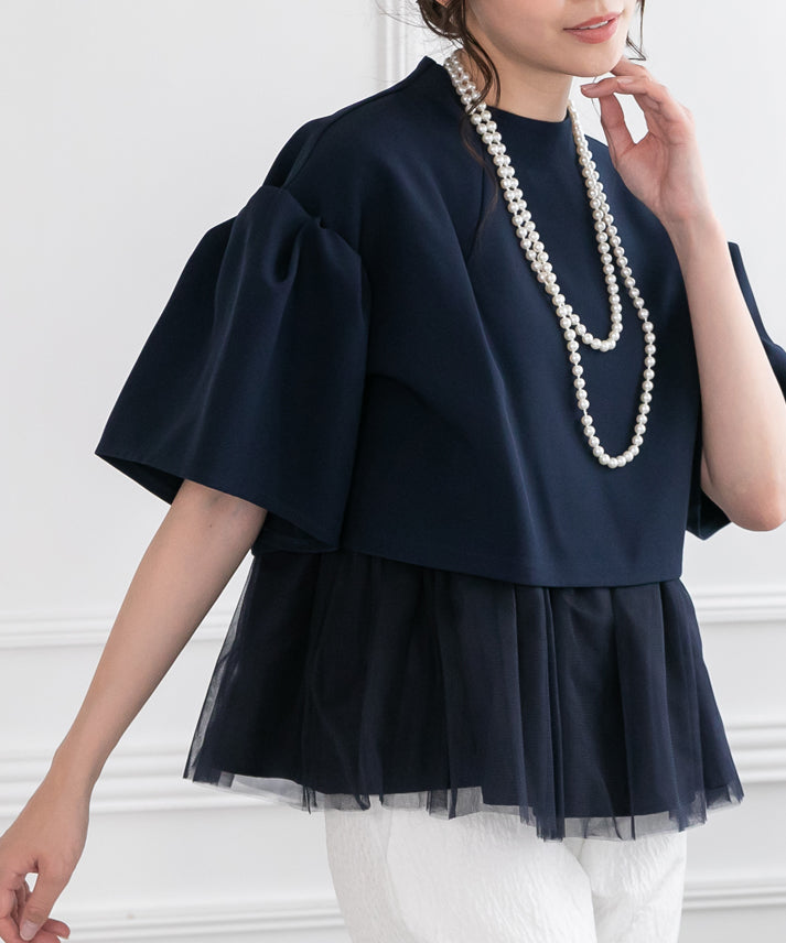 2way sleeve balloon tulle layered blouse