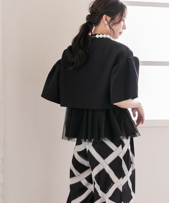 2way sleeve balloon tulle layered blouse