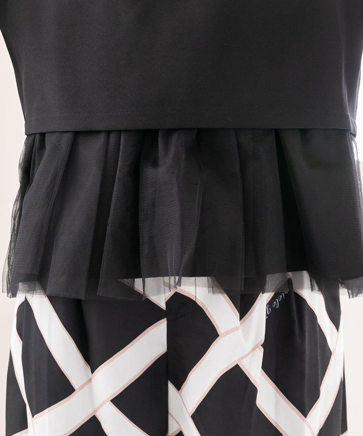 2way sleeve balloon tulle layered blouse