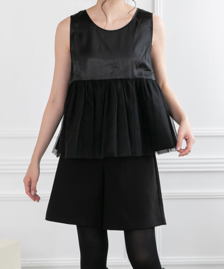 2way sleeve balloon tulle layered blouse