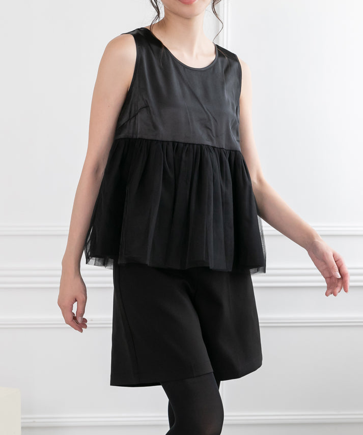 2way sleeve balloon tulle layered blouse