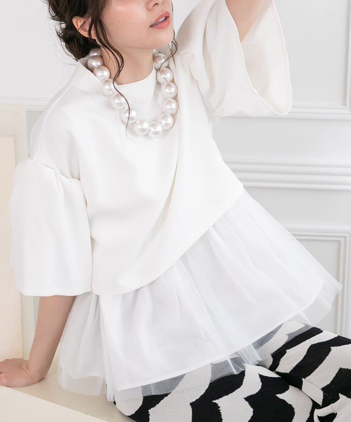 2way sleeve balloon tulle layered blouse