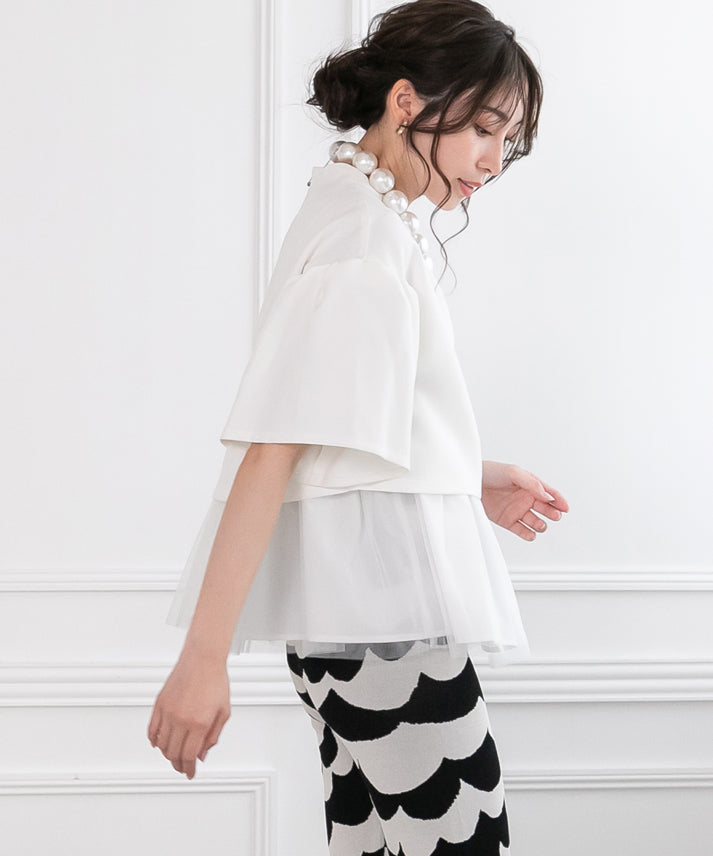 2way sleeve balloon tulle layered blouse