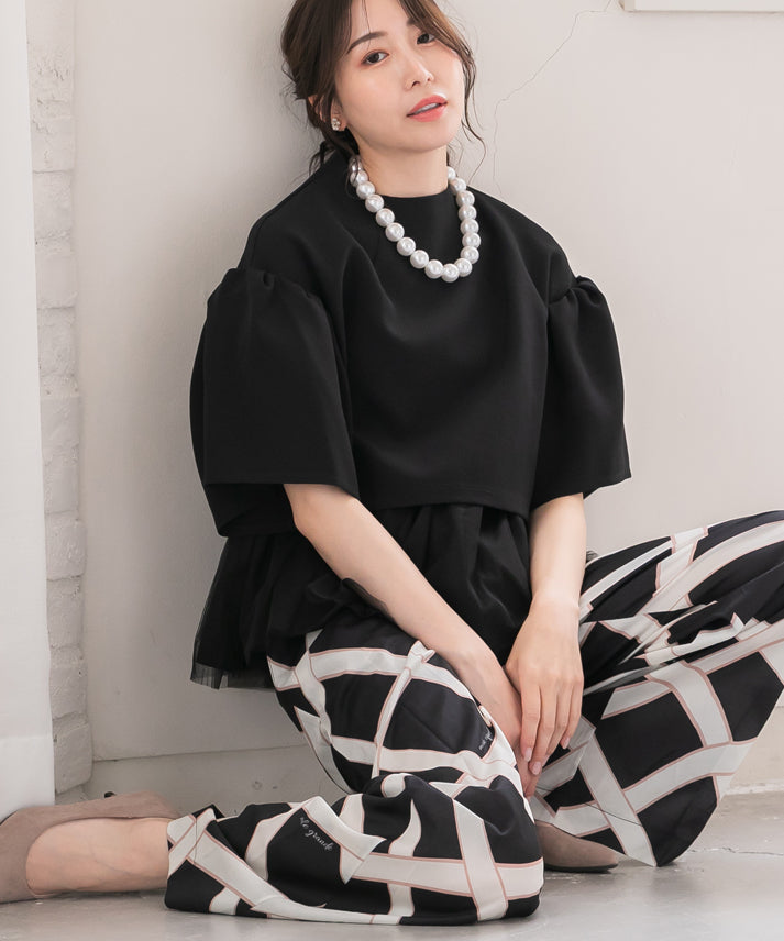 2way sleeve balloon tulle layered blouse