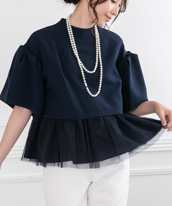 2way sleeve balloon tulle layered blouse